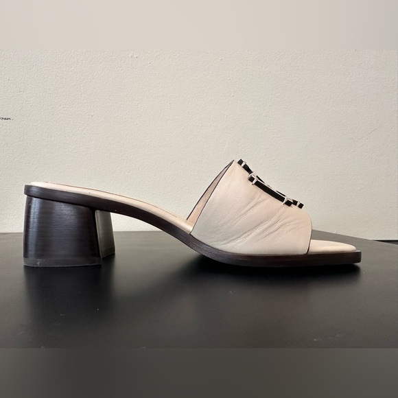 Tory Burch Block Heel Slide Sandals Creme White Brown Size US 7M - Picture 7 of 12